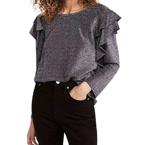 Ava & Viv Plus Size 1X Ruffled Shoulder 3/4 Sleeve Gray EUC - Picture 1 of 9